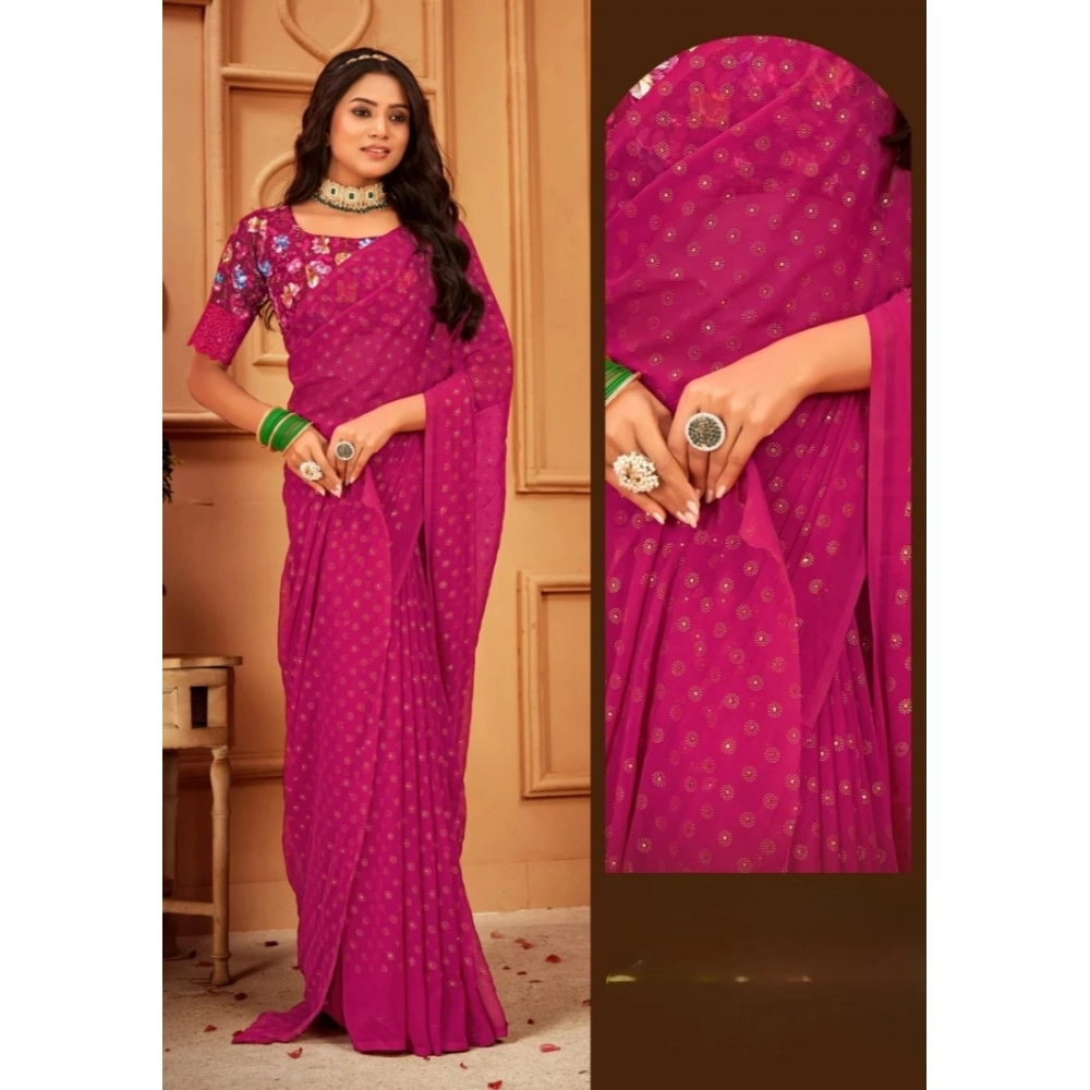 Women's Printed Brasso Saree With Unstitched Blouse (Pink, 5-6 Mtrs) Women's Printed Brasso Saree With Unstitched Blouse (Pink, 5-6 Mtrs)