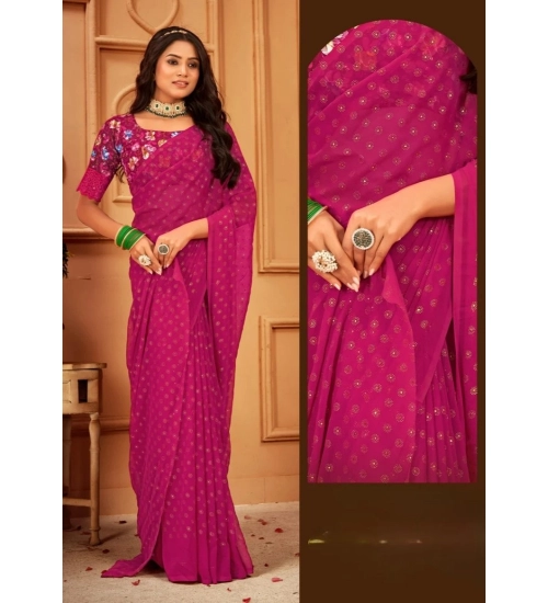 Women's Printed Brasso Saree With Unstitched Blouse (Pink, 5-6 Mtrs)