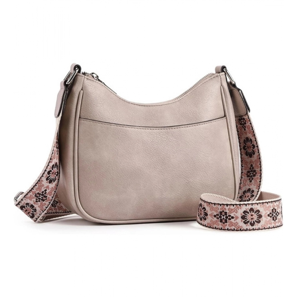 Women's PU Leather Zipper Sling Bag (Beige)