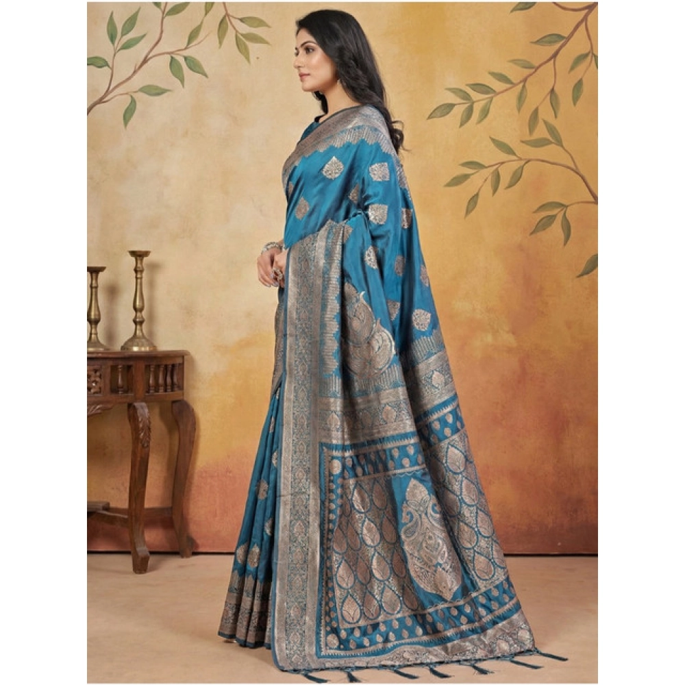 Women's Silk Blend Printed Saree With Unstitched Blouse 5.5Mtr (Teal) Women's Silk Blend Printed Saree With Unstitched Blouse 5.5Mtr (Teal)
