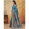 Women's Silk Blend Printed Saree With Unstitched Blouse 5.5Mtr (Teal) Women's Silk Blend Printed Saree With Unstitched Blouse 5.5Mtr (Teal)