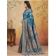 Women's Silk Blend Printed Saree With Unstitched Blouse 5.5Mtr (Teal)