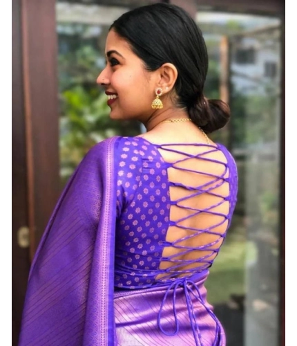 Women's Litchi silk Printed Saree With Unstitched Blouse (Purple)