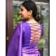 Women's Litchi silk Printed Saree With Unstitched Blouse (Purple)