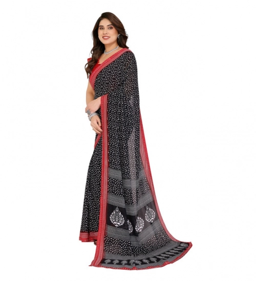 Women's Georgette Printed Saree With Unstitched Blouse 5.5Mtr (Black)