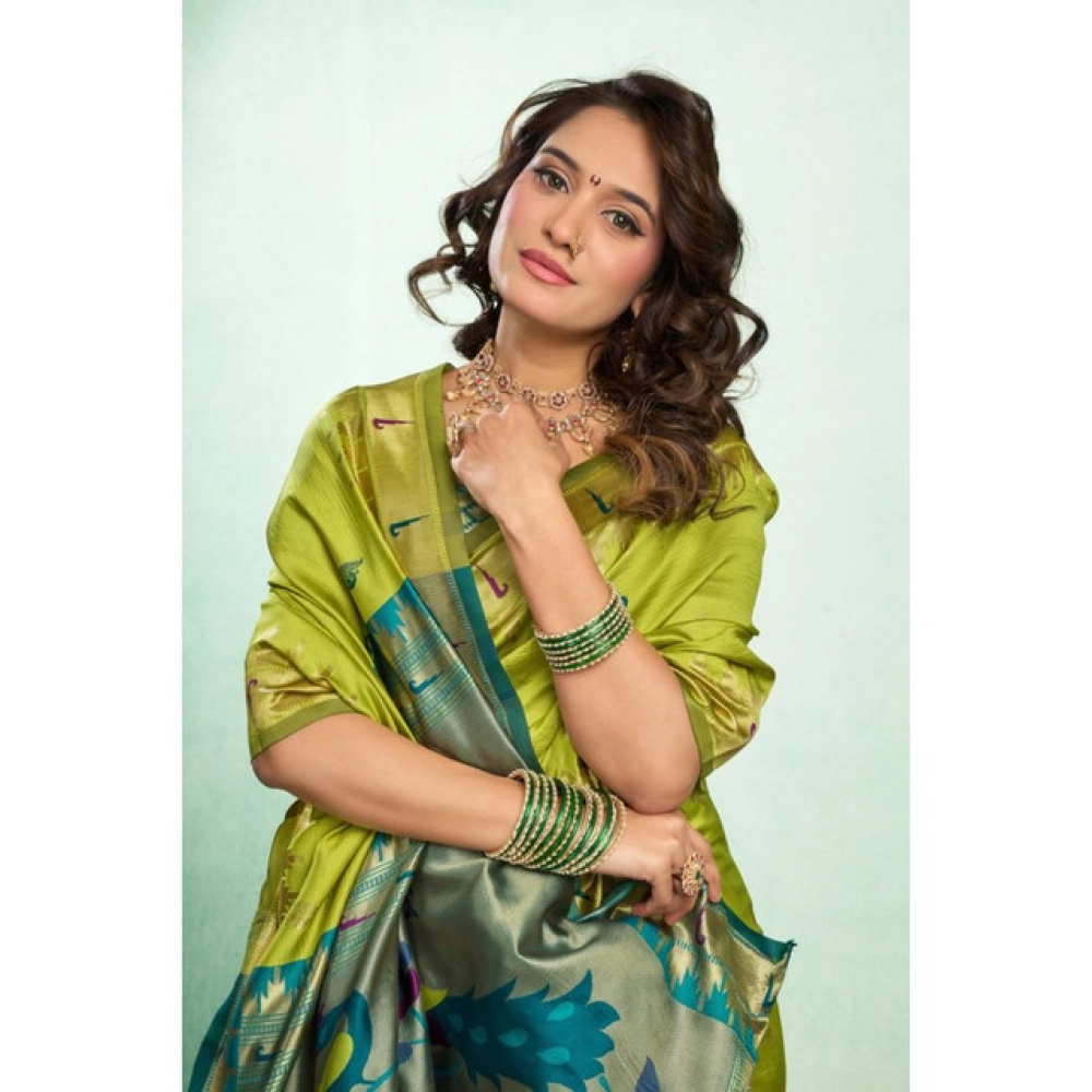 Women's Silk Blend Woven Saree With Unstitched Blouse 5.5 Mtr (Lime) Women's Silk Blend Woven Saree With Unstitched Blouse 5.5 Mtr (Lime)