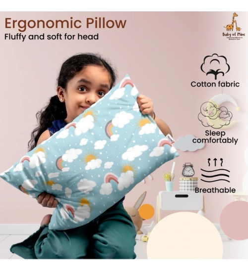 Soft Plush Printed Baby Infant Pillow for Kids Age 1 To 5 Years (Sky Blue)