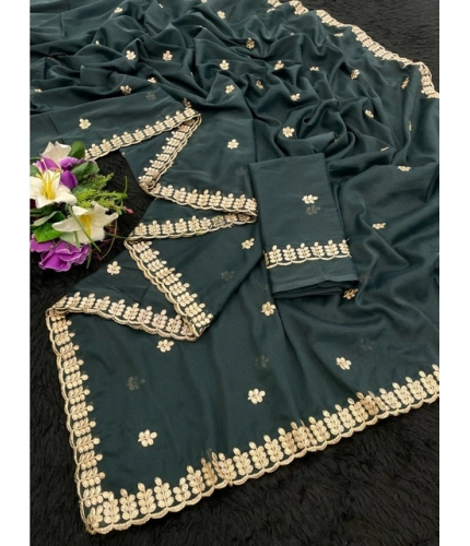 Women's Georgette Embroidered Saree With Unstitched Blouse 5.5Mtr (Teal) Women's Georgette Embroidered Saree With Unstitched Blouse 5.5Mtr (Teal)