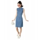 Women's Denim Solid Sleeveless Dress (Blue) Women's Denim Solid Sleeveless Dress (Blue)