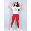 Girl's Cotton Lycra Solid Elasticated Jeggings (Red)