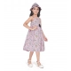 Girl's Cotton Printed Sleeve Less Round Neck Dress (Pink)