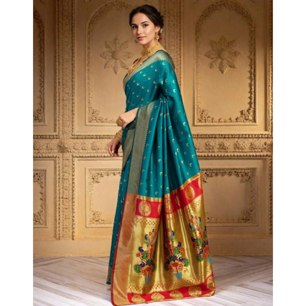 Women's Silk Blend Zari Woven Saree With Unstitched Blouse 5.5Mtr (Rama) Women's Silk Blend Zari Woven Saree With Unstitched Blouse 5.5Mtr (Rama)