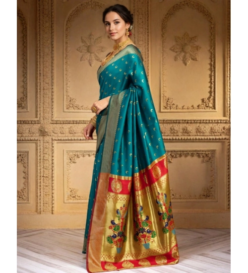 Women's Silk Blend Zari Woven Saree With Unstitched Blouse 5.5Mtr (Rama)