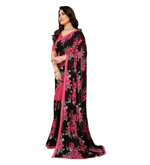 Women's Georgette Printed Saree With Unstitched Blouse 5.5Mtr (Pink)