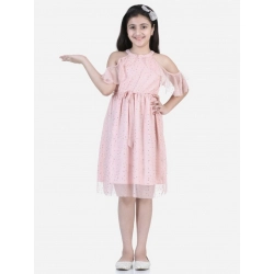 Girl's Net Printed Sleeveless Dress (Blush Pink)