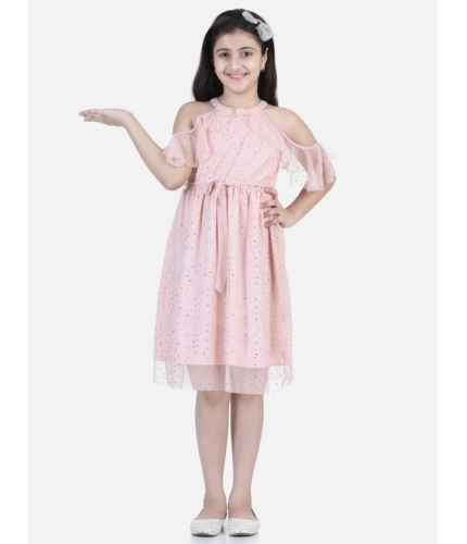Girl's Net Printed Sleeveless Dress (Blush Pink)
