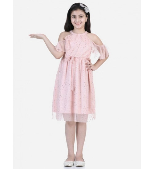 Girl's Net Printed Sleeveless Dress (Blush Pink)