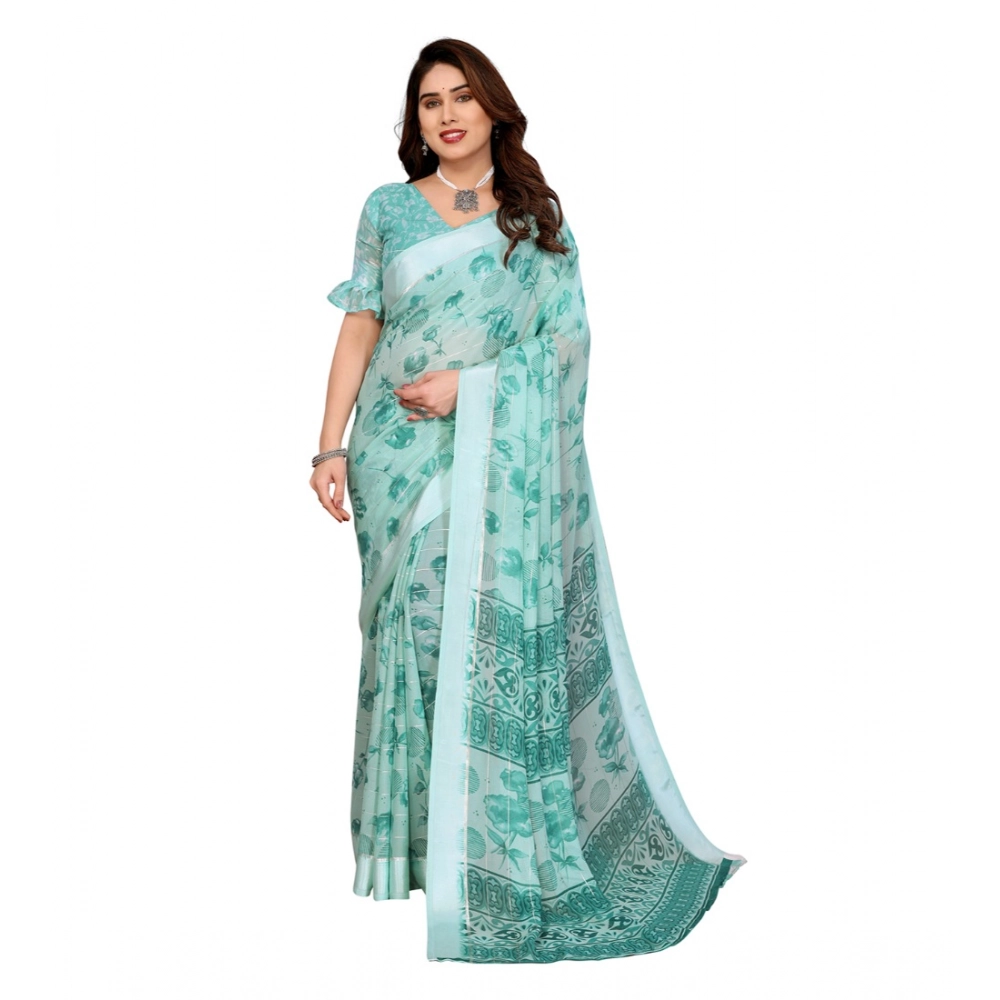Women's Georgette Printed Saree With Unstitched Blouse 5.5Mtr (Green) Women's Georgette Printed Saree With Unstitched Blouse 5.5Mtr (Green)
