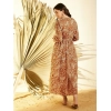 Women's Polyester Floral Long Sleeves Shrug (Brown)