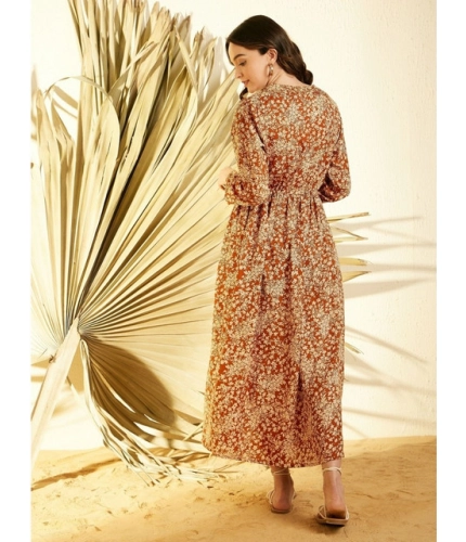Women's Polyester Floral Long Sleeves Shrug (Brown)