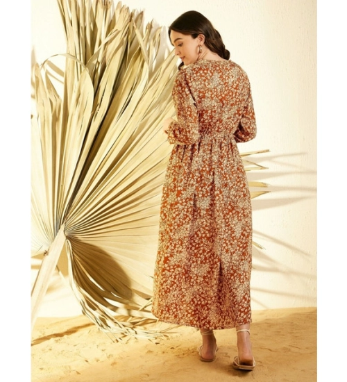 Women's Polyester Floral Long Sleeves Shrug (Brown)