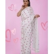 Women's Linen Printed Saree With Unstitched Blouse 5.5Mtr (White)