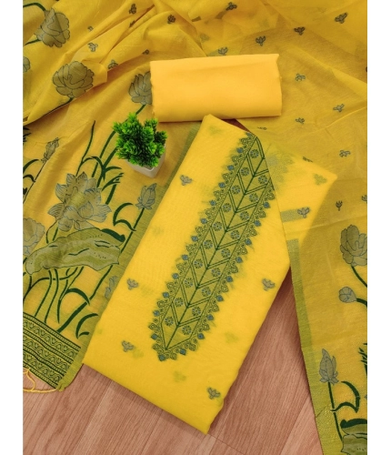 Women's Banarasi Silk Printed Unstitched Salwar Suit Material With Dupatta (Yellow, 3Mtrs)