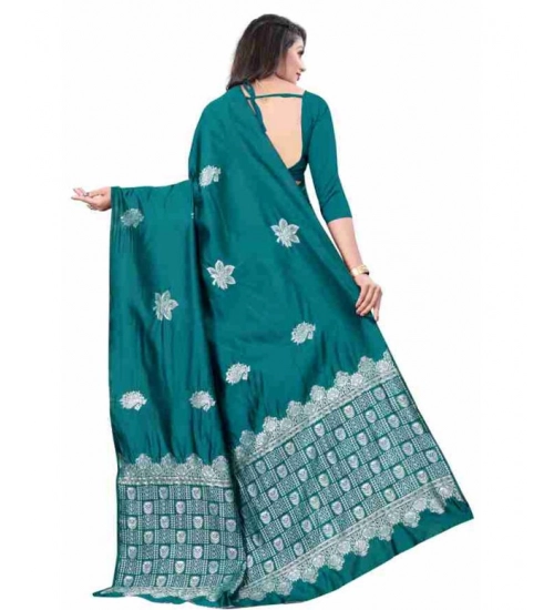 Women's Soft Lichi Silk Printed Saree With Unstitched Blouse 5.5Mtr (Rama) Women's Soft Lichi Silk Printed Saree With Unstitched Blouse 5.5Mtr (Rama)