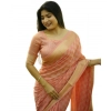 Women's Silk_Blend Checked Saree With Unstitched Blouse 5.5Mtr (Peach)