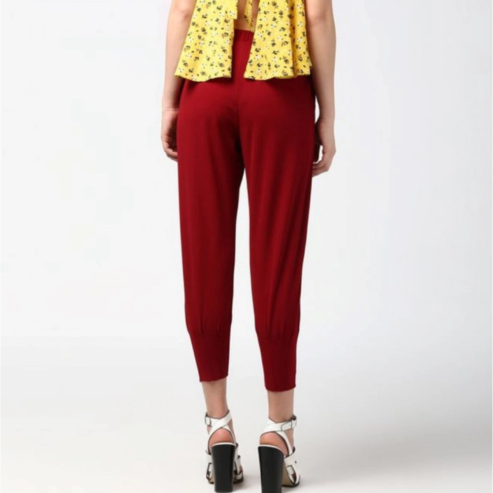 Women's Polyester Solid Elasticated Trousers (Maroon) Women's Polyester Solid Elasticated Trousers (Maroon)