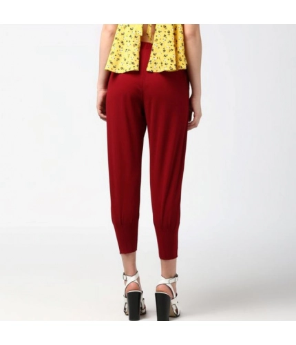 Women's Polyester Solid Elasticated Trousers (Maroon)