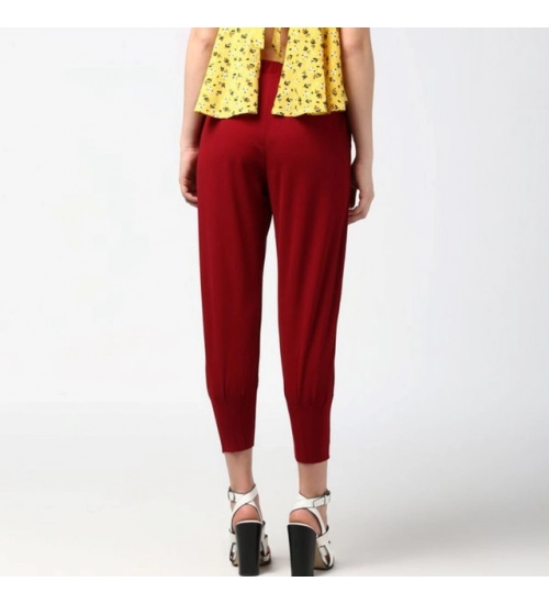 Women's Polyester Solid Elasticated Trousers (Maroon) Women's Polyester Solid Elasticated Trousers (Maroon)
