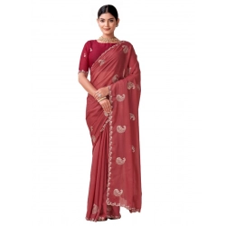 Women's Digital Printed  Georgette Saree With Unstitched Blouse (Red, 5-6 Mtrs)
