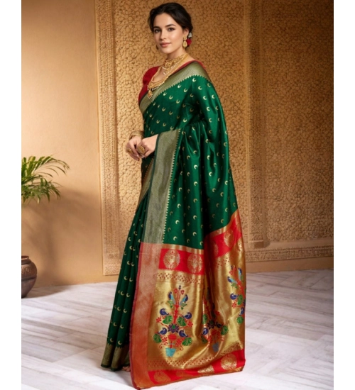 Women's Silk Blend Zari Woven Saree With Unstitched Blouse 5.5Mtr (Green)