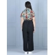 Girl's Polyester Printed Short Sleeves Jumpsuit (Multicolor-Black) Girl's Polyester Printed Short Sleeves Jumpsuit (Multicolor-Black)