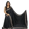 Women's Satin Printed Saree With Unstitched Blouse 5.5Mtr (Black) Women's Satin Printed Saree With Unstitched Blouse 5.5Mtr (Black)