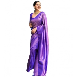 Women's Litchi silk Printed Saree With Unstitched Blouse (Purple)
