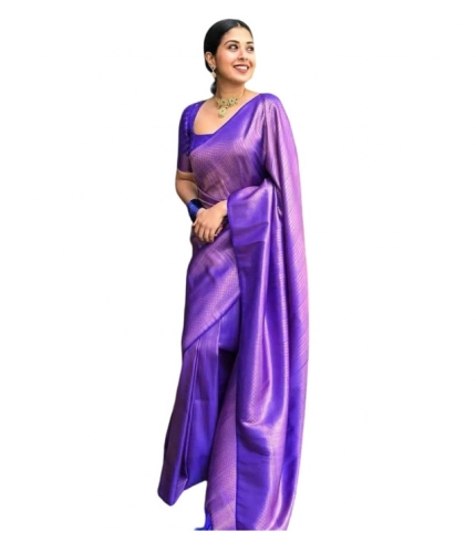 Women's Litchi silk Printed Saree With Unstitched Blouse (Purple)