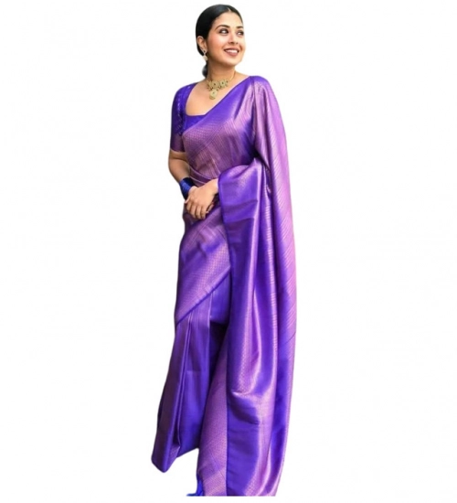 Women's Litchi silk Printed Saree With Unstitched Blouse (Purple)