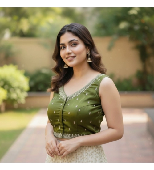 Women's Zimmi Choo Sequin Work V-Neck Padded Blouse (Olive 38 Ready (Self Alterable 36–40) Women's Zimmi Choo Sequin Work V-Neck Padded Blouse (Olive 38 Ready (Self Alterable 36–40)