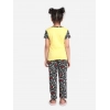 Girl's Cotton Hosiery Printed Night Suit Set (Yellow-Black)