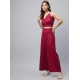 Women's Cotton Linen Solid Sleeveless Crop Top and Palazzo Set (Maroon)