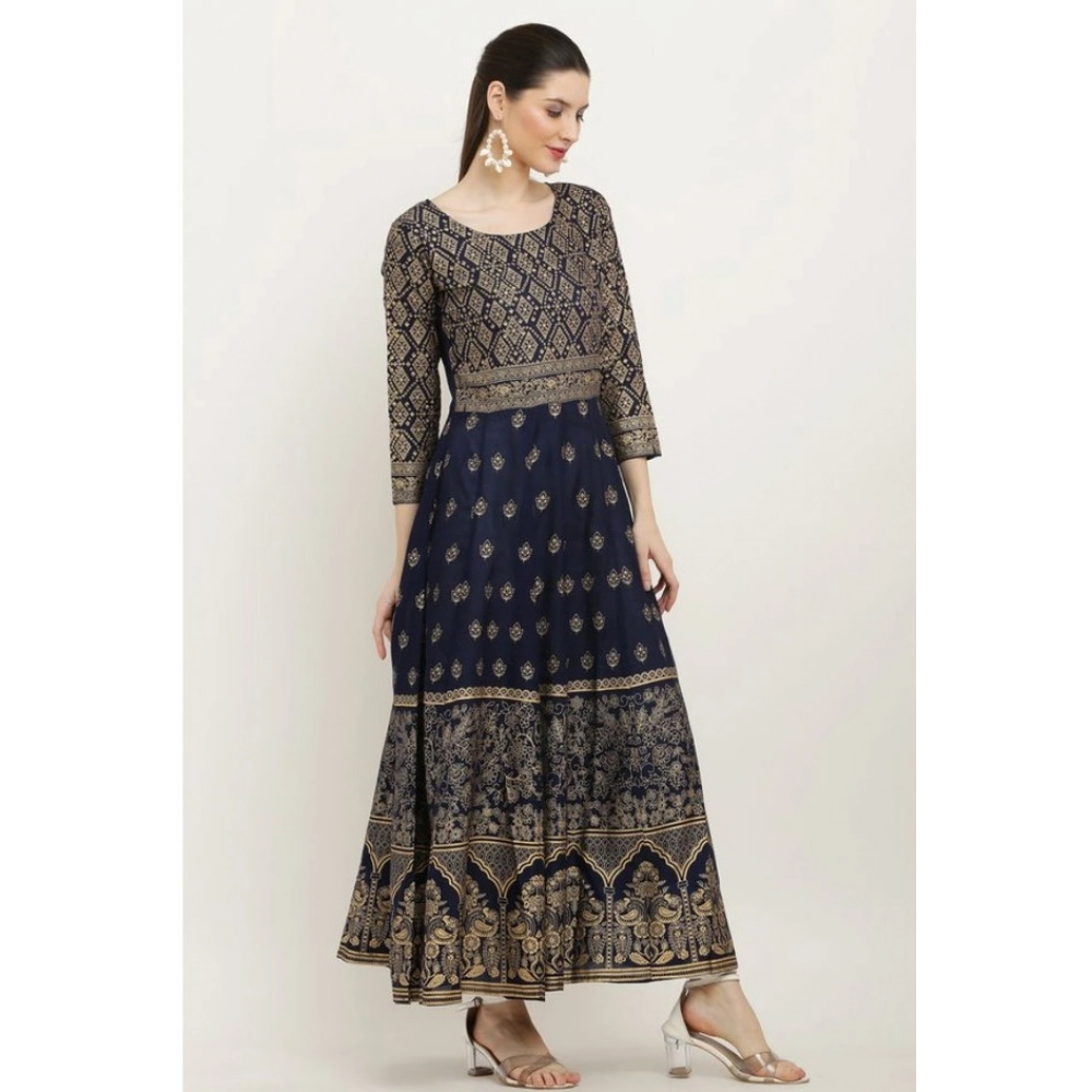 Women's Casual Rayon 3-4th Sleeves Anarkali Kurti (Blue)