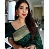 Women's Litchi silk Printed Saree With Unstitched Blouse (Green) Women's Litchi silk Printed Saree With Unstitched Blouse (Green)
