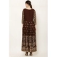 Women's Casual Rayon 3-4th Sleeves Anarkali Kurti (Brown)
