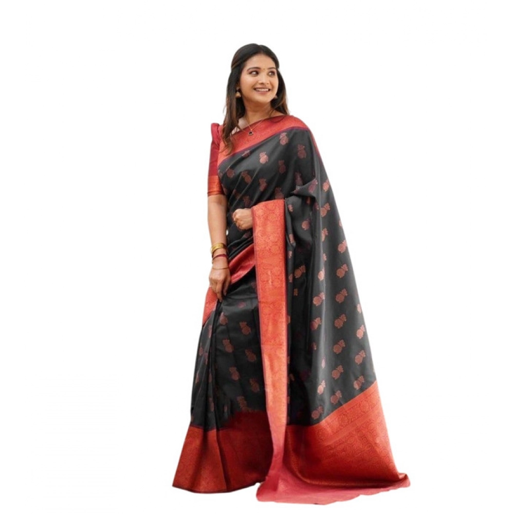 Women's Litchi silk Printed Saree With Unstitched Blouse (Grey) Women's Litchi silk Printed Saree With Unstitched Blouse (Grey)