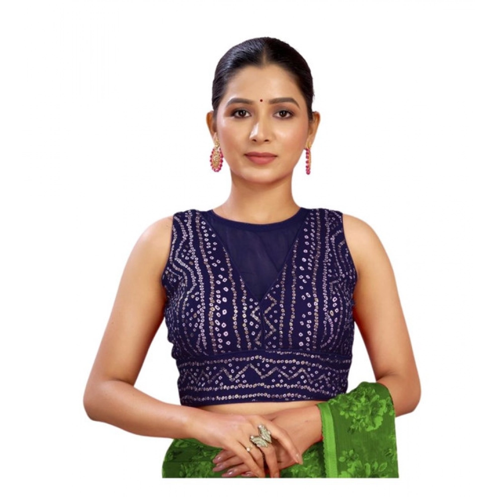 Women's Rayon Cotton Bandhani Printed Halter Neck Non Padded Blouse (Navy 38 Ready (Alterable up to 42)