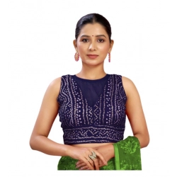 Women's Rayon Cotton Bandhani Printed Halter Neck Non Padded Blouse (Navy 38 Ready (Alterable up to 42)