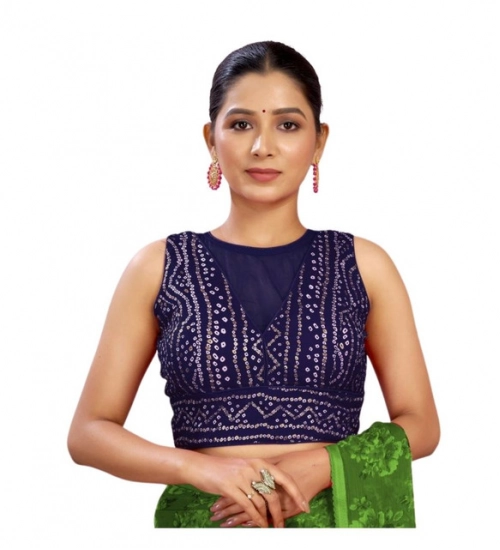 Women's Rayon Cotton Bandhani Printed Halter Neck Non Padded Blouse (Navy 38 Ready (Alterable up to 42)