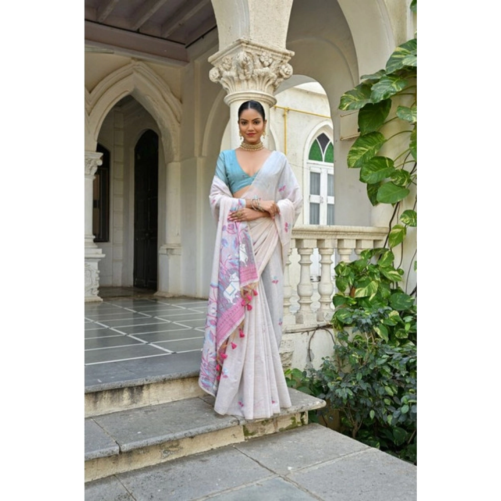 Women's Blended_Cotton Floral Weaving Pattern Saree With Unstitched Blouse 5.5Mtr (Pink) Women's Blended_Cotton Floral Weaving Pattern Saree With Unstitched Blouse 5.5Mtr (Pink)
